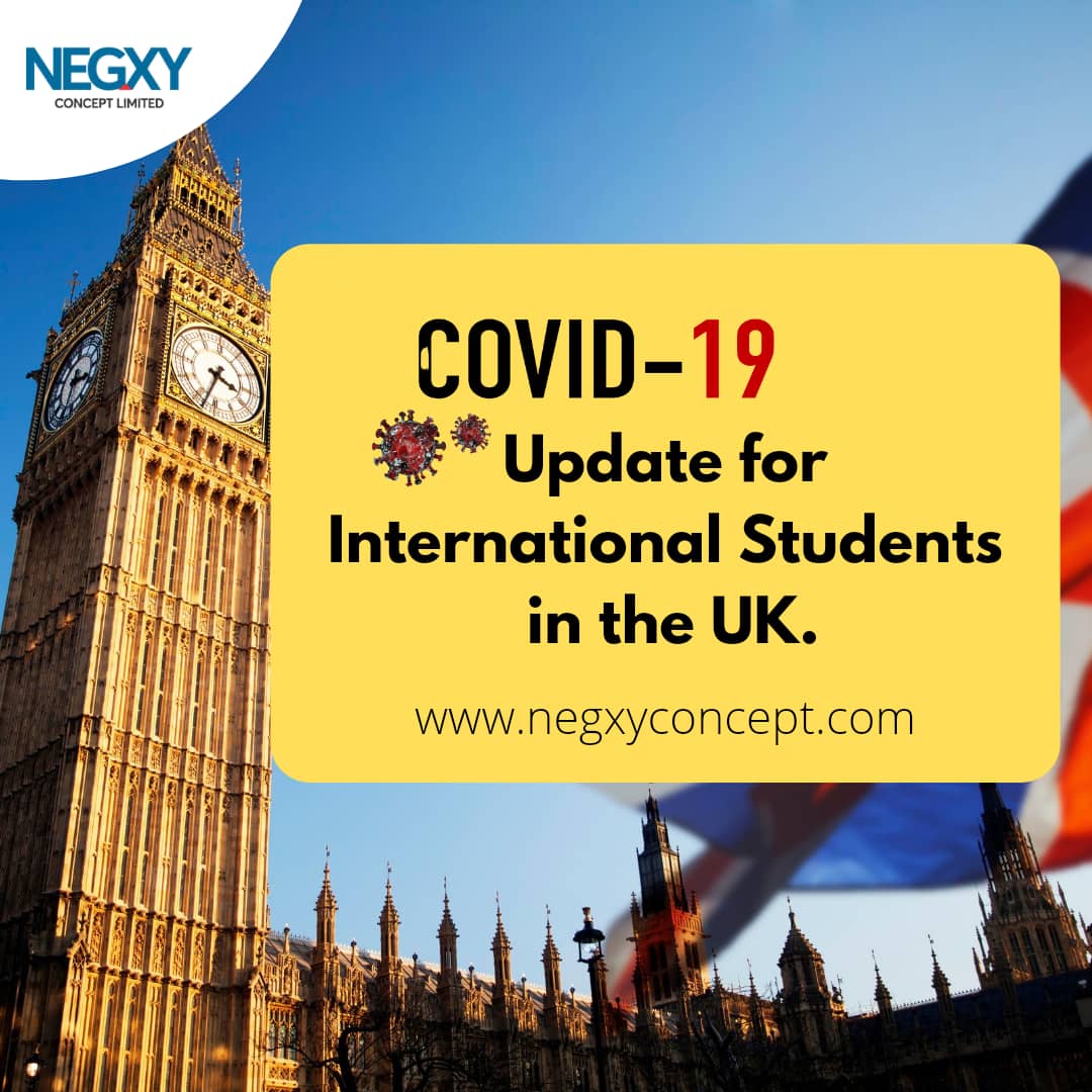 A picture that reads, 'Covid 19 update for International students in the UK