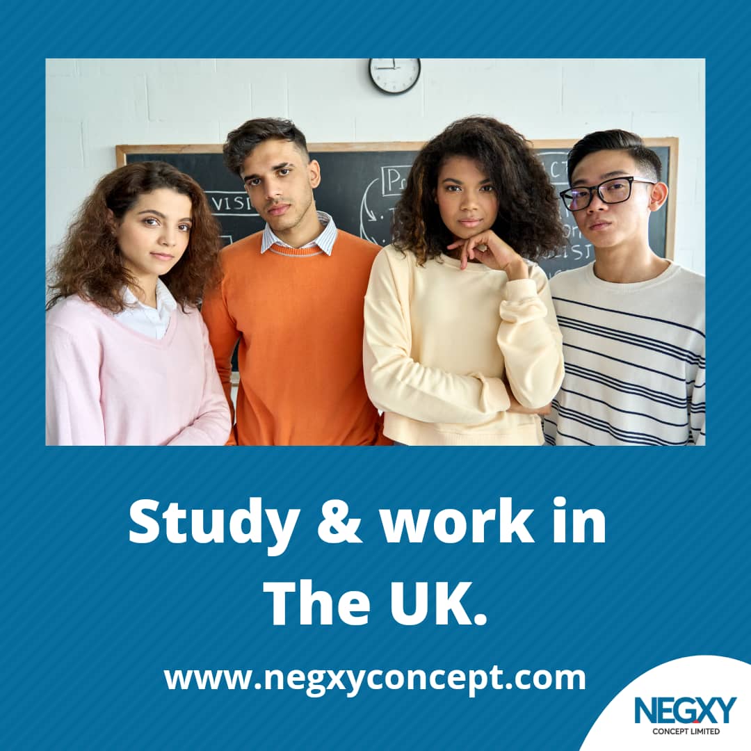 A picture that reads Study and Work in the UK. Through part time jobs