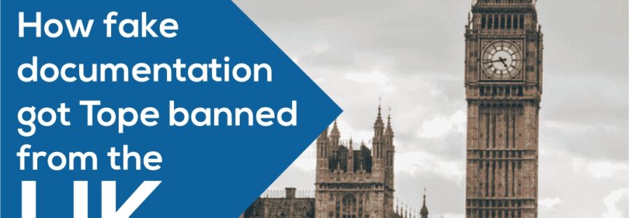 A picture that reads, how fake documentation got Tope banned from the UK