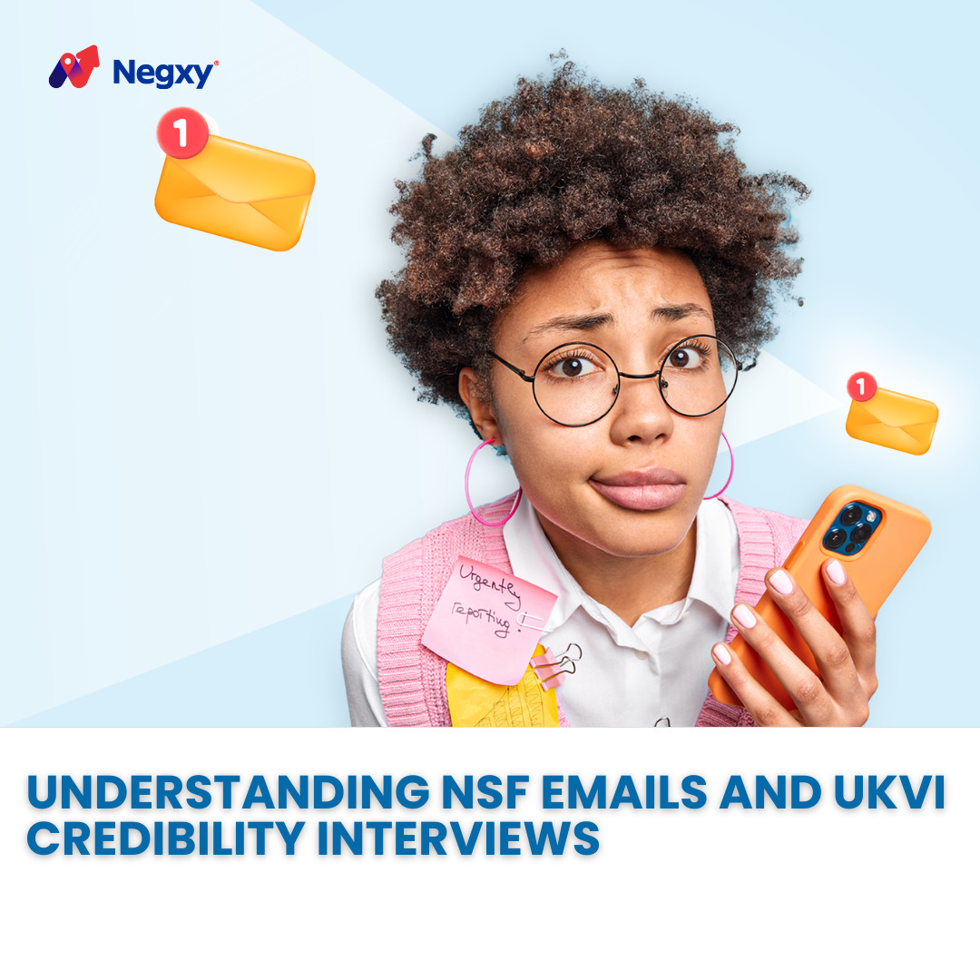 A flyer that reads, 'Understanding NSF Emails and UKVI Credibility Interviews'