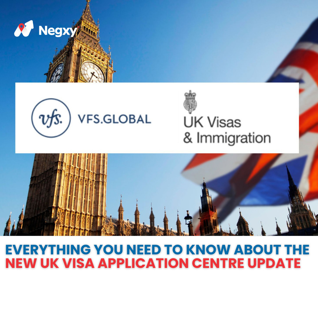 A flyer that reads, ' Everything you need to know about the New UK Visa Application Centre Update '